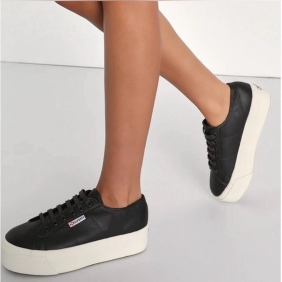 Superga Shoes - Superga EUC 2790 Nappa Black Leather Platform Sneakers EU 37.5 SZ 6.5